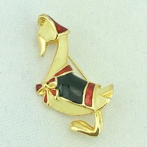 🌺 Vintage Enamel Gold Tone Duck Goose Pin Brooch